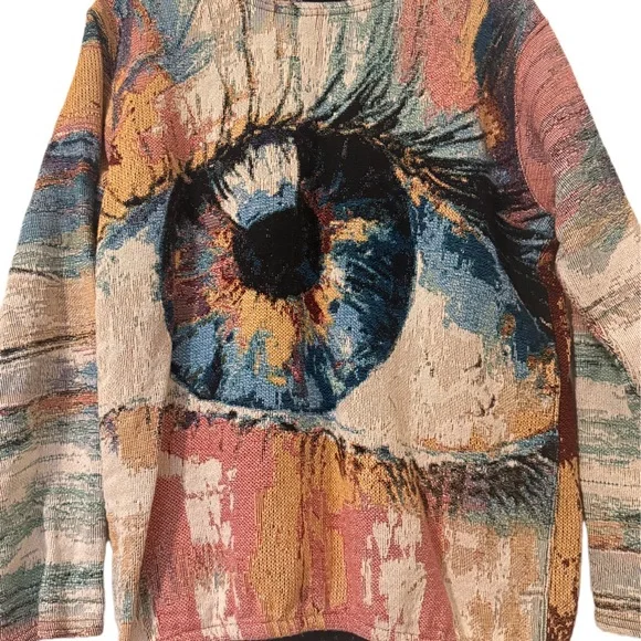 Dream of Threads Eye Tapestry Sweater Medium Surreal Art Knit - Picture 1 of 3